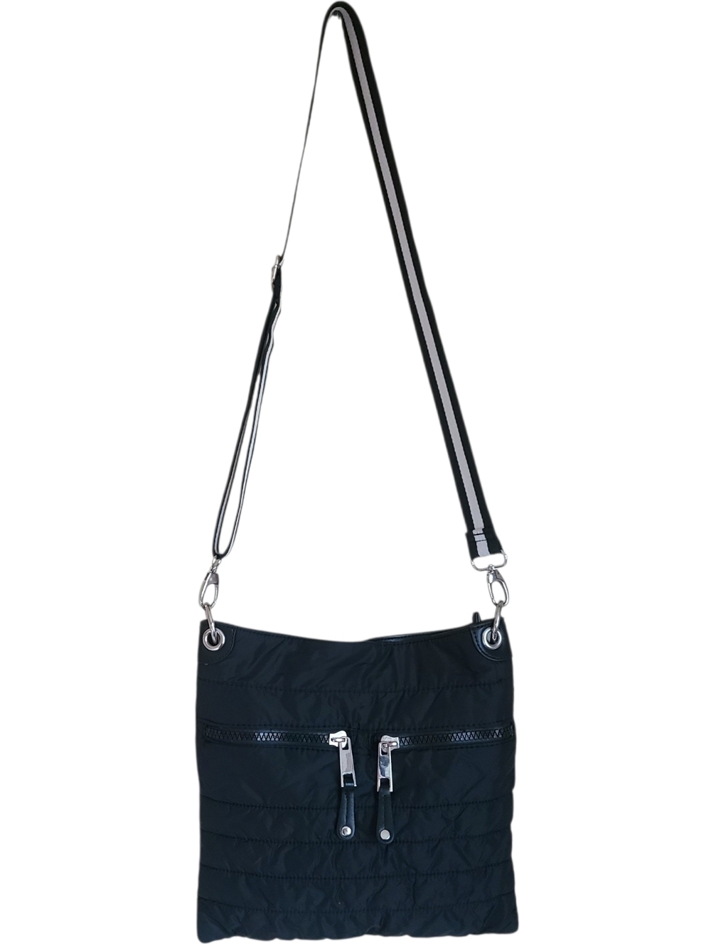 sondra roberts squared quilted nylon crossbody bag purse black